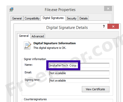 Screenshot of the InstallerTech Corp certificate
